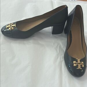 Tory Burch Black Heels with Gold Logo